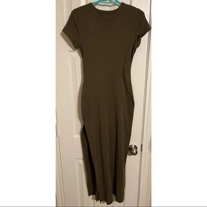 Olive green maxi dress with slit on right side